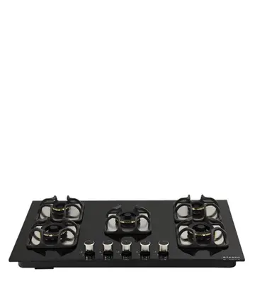 Faber Imperia 905 BRB CI BK Glass Automatic Hob | 5 Burners | Toughened Black Glass | Auto (Battery Operated)