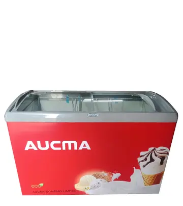 Aucma 338L Curved Glass Sliding Door Showcase Freezer