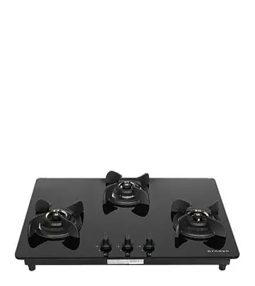 FABER Hob Ultima HT723 CRS BR CI AI – 3 Brass Burners with Toughened Black Glass Finish
