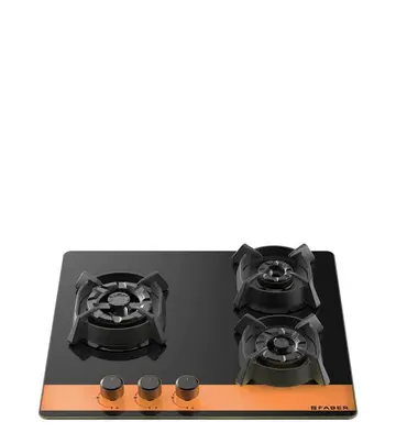 FABER Hob Utopia HT 603 BR CI - 3 Brass Burners with Toughened Black Glass Finish