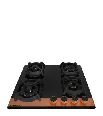 FABER Hob Utopia HT 604 BR CI - 4 Brass Burners with Toughened Black Glass Finish