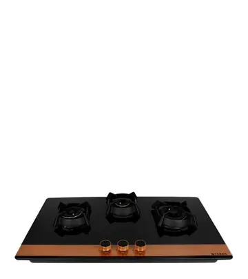 FABER Hob Utopia HT 903 BR CI – 3 Brass Burners with Toughened Black Glass Finish