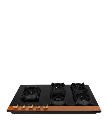 FABER Hob Utopia HT 905 BR CI – 5 Brass Burners with Toughened Black Glass Finish