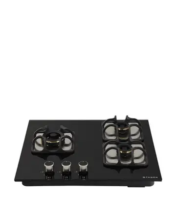 FABER Hob Imperia 603 BRB CI BK - 3 Burner with Toughened Black Glass Finish