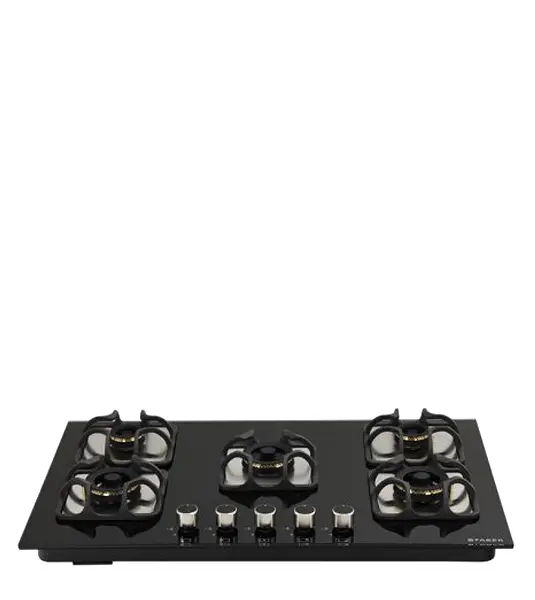 Faber Imperia 905 BRB CI BK Glass Automatic Hob | 5 Burners | Toughened Black Glass | Auto (Battery Operated)