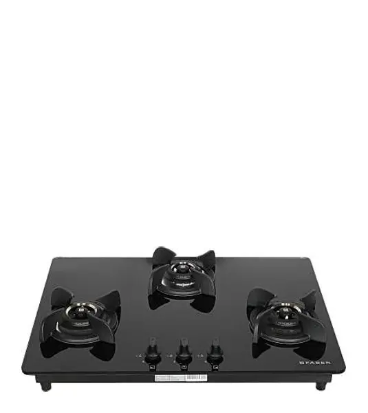 FABER Hob Ultima HT723 CRS BR CI AI – 3 Brass Burners with Toughened Black Glass Finish