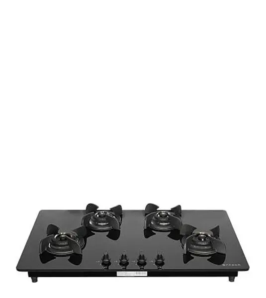 FABER Hob Ultima HT904 CRS BR CI AI – 4 Brass Burners with Toughened Black Glass Finish