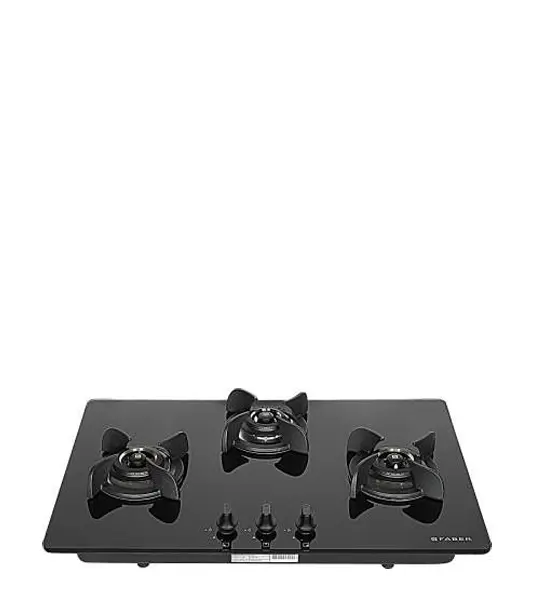 FABER Hob Ultima Plus  HT783 CRS BR CI AI – 3 Brass Burners with Toughened Black Glass Finish