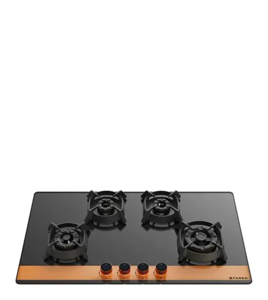 FABER Hob Utopia HT 804 BR CI - 4 Brass Burners with Toughened Black Glass Finish