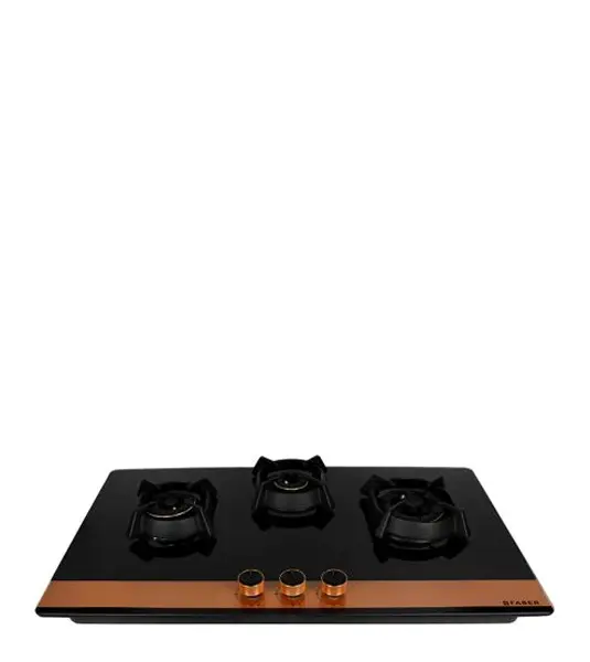 FABER Hob Utopia HT 903 BR CI – 3 Brass Burners with Toughened Black Glass Finish