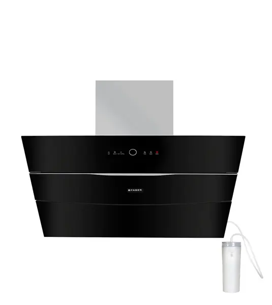FABER Hood Bolt FL SW SC BK 90 - Wall Mount Black Tempered Glass Finish Steam Auto Clean Chimney