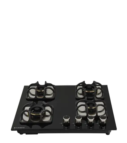 FABER Hob Imperia 604 BRB CI BK - 4 Burner with Toughened Black Glass Finish