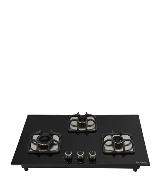 FABER Hob Imperia Plus 783 BRB CI BK - 3 Burner with Toughened Black Glass Finish