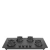 4 Brass Burners with premium metal black knobs for enhanced durability and a touch of elegance