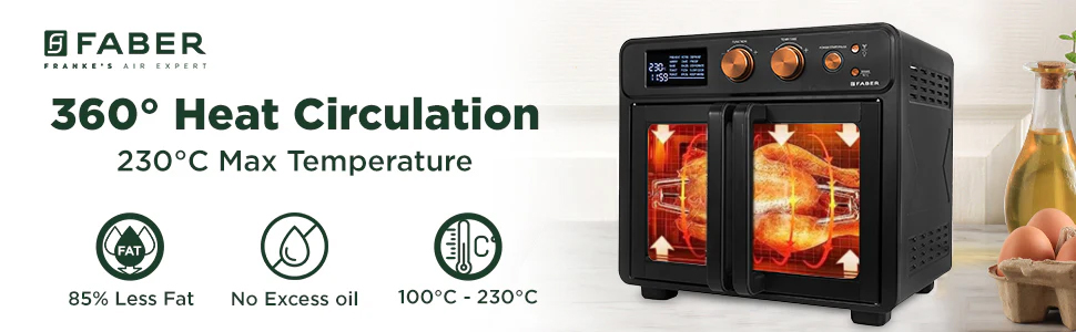 With 360 Degree heat circulation technology, chamber gets heat upto 230 Degree celsius which is sufficient to cook your meal quickly with 85% less oil usage.