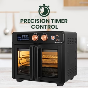 This Air Fryer Oven has a precision timer control which stops cooking once time is over.