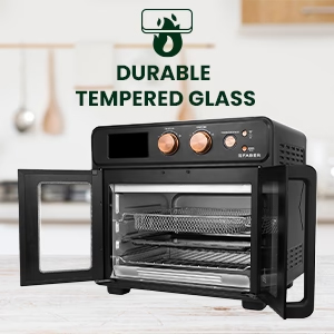 Faber Air Fryer oven has a durable tempered glass which enables you to watch your meal getting cooked.
