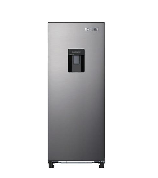 Baltra 192L single door fridge with water dispenser, rust-free door, LED light & glass shelves.