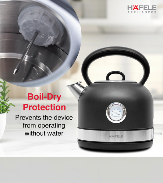 Hafele Dome Plus 1.7L Stainless Steel Electric Kettle - Grey Safety Feature