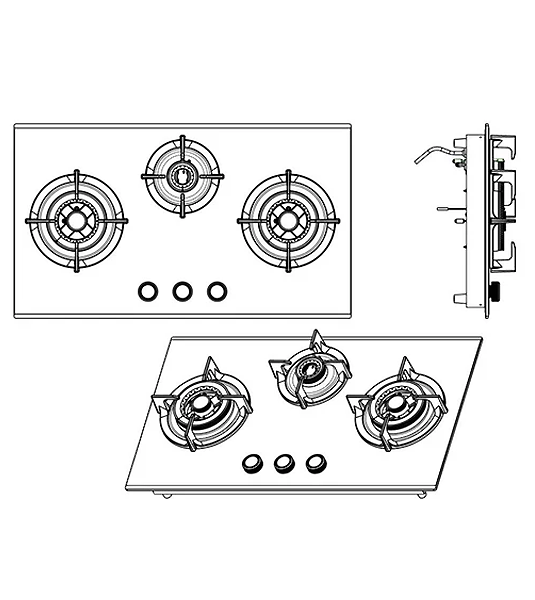 Hafele Zeta 378 Plus 3 burner built-in gas hob
